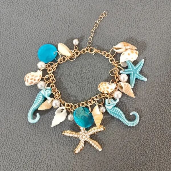 a bracelet with seashells and starfishes