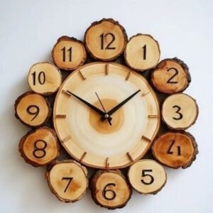 a clock made of wood slices